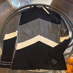 Smartwool Merino Wool Quarter Zip Sweater XL Black Gray Chevron Ski Pullover